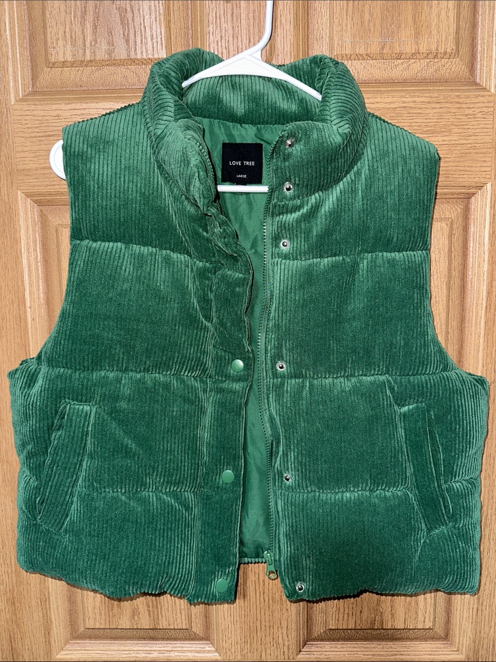 Love Tree Cropped Green Corduroy Puffer Vest